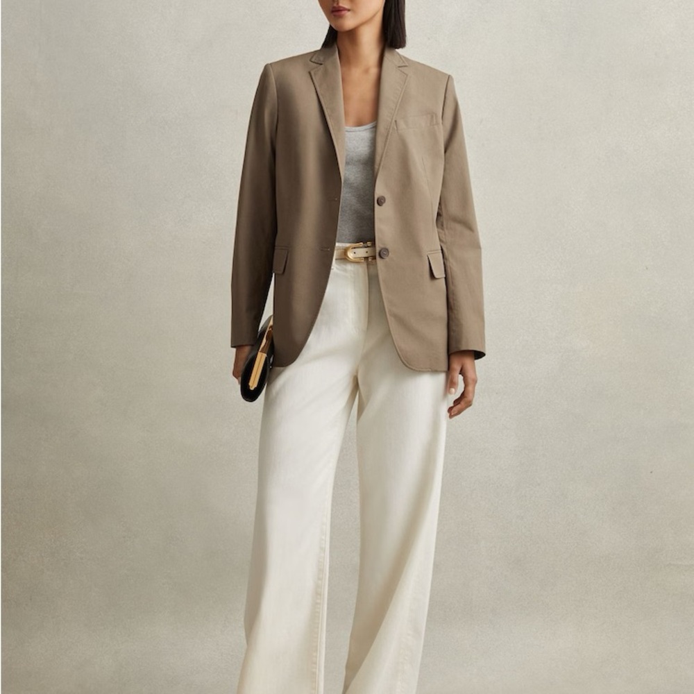 Reiss Single Breasted Cotton Blazer in Taupe